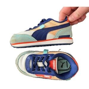 Puma Kinderfit Toddler Blue White Sneakers 6C Active Run Comfort Lace Up Low Top